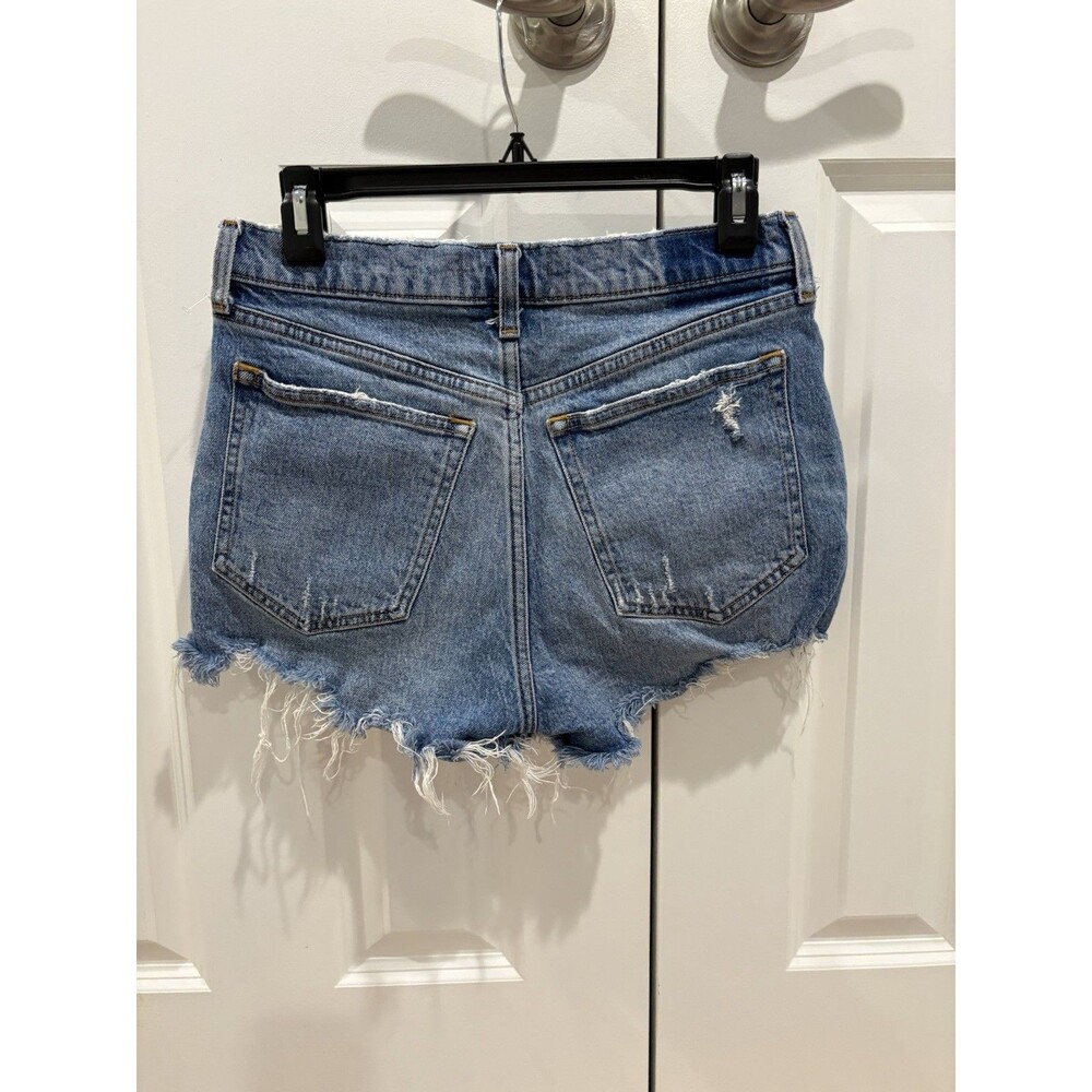 Abercrombie & Fitch Women's Mom Shorts Blue, High Rise, Distressed Denim Sz 28/6 - Picture 5 of 6
